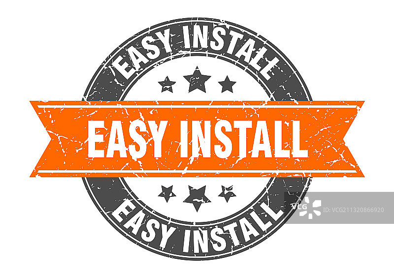 带缎带标签标志的易于安装的圆形图章图片素材