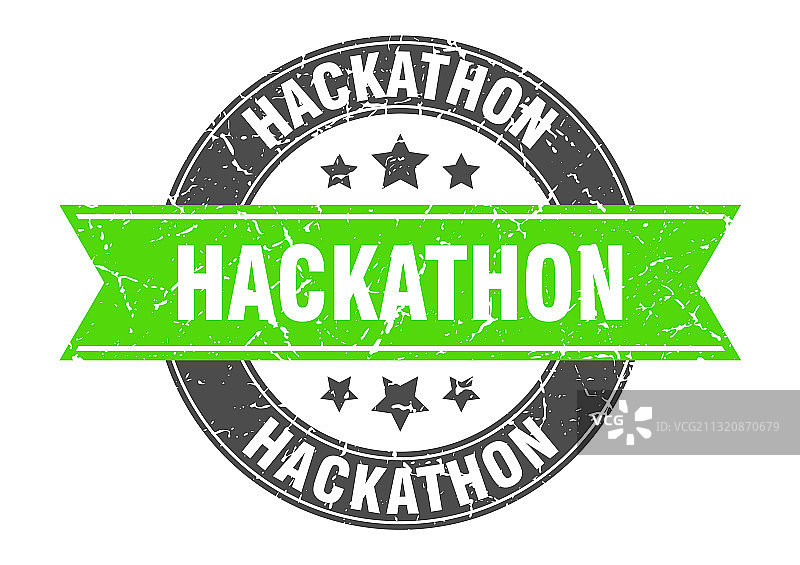 带缎带标签的黑客马拉松圆形印章图片素材