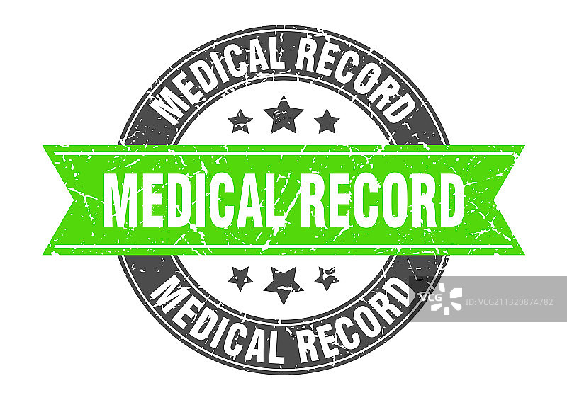 带缎带标签的医疗记录圆形印章图片素材