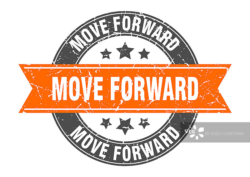 带缎带标签的向前移动圆形印章图片素材