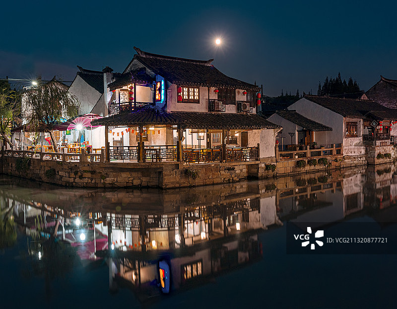 上海金山枫泾古镇夜景图片素材