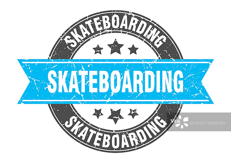 滑板圆形印章与缎带标签图片素材