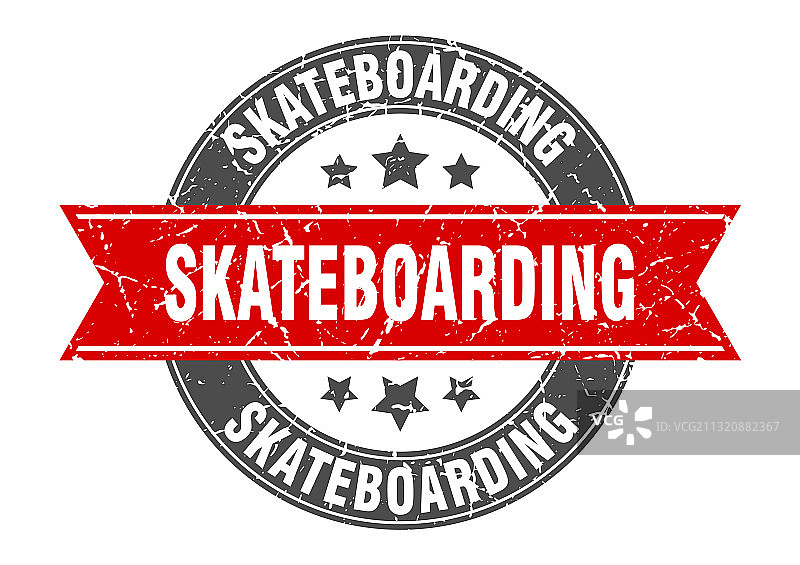 滑板圆形印章与缎带标签图片素材