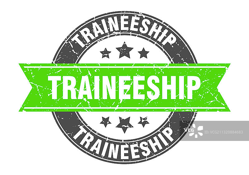 带有丝带标签标志的实习圆形印章图片素材