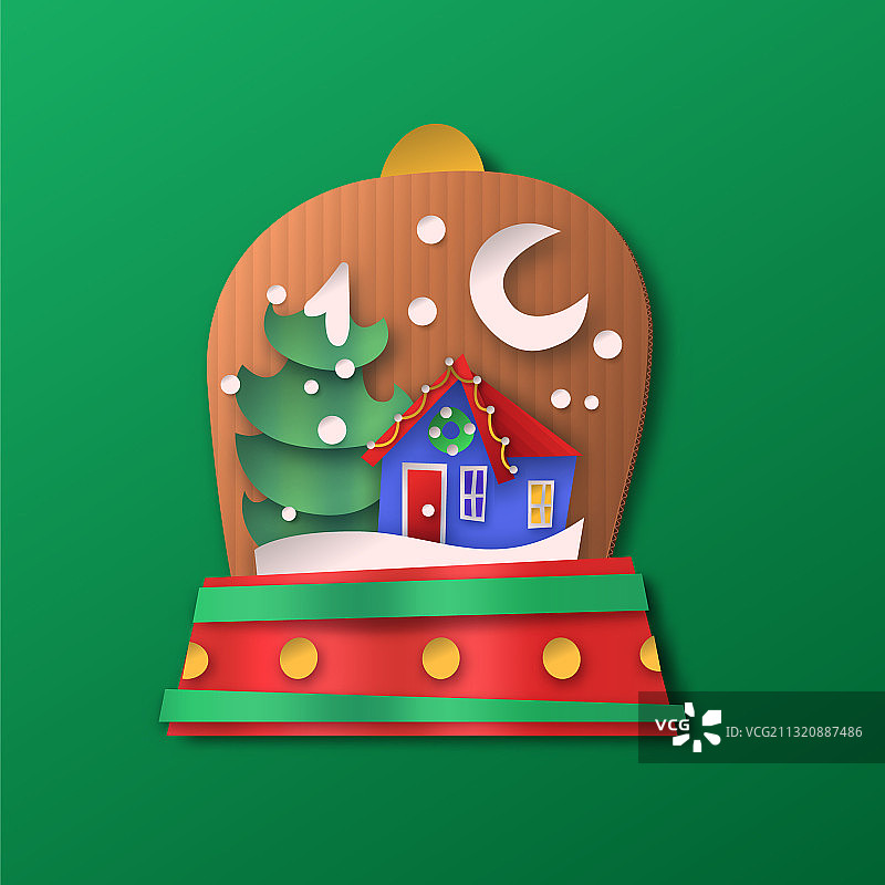 剪纸圣诞节雪花玻璃球卡通图片素材