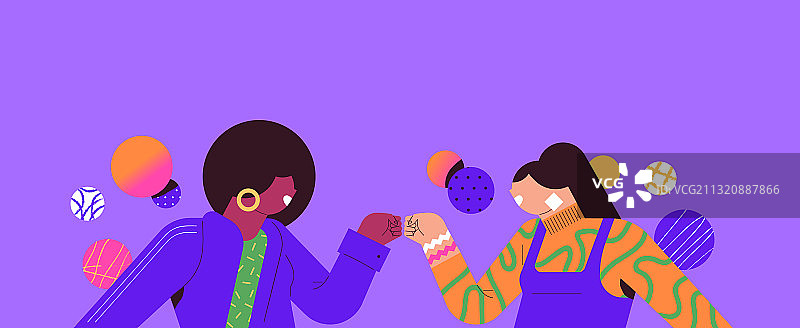 两位女士朋友卡通碰拳手势图片素材