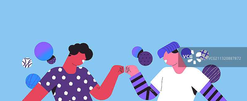 两个男人卡通碰拳手势图片素材