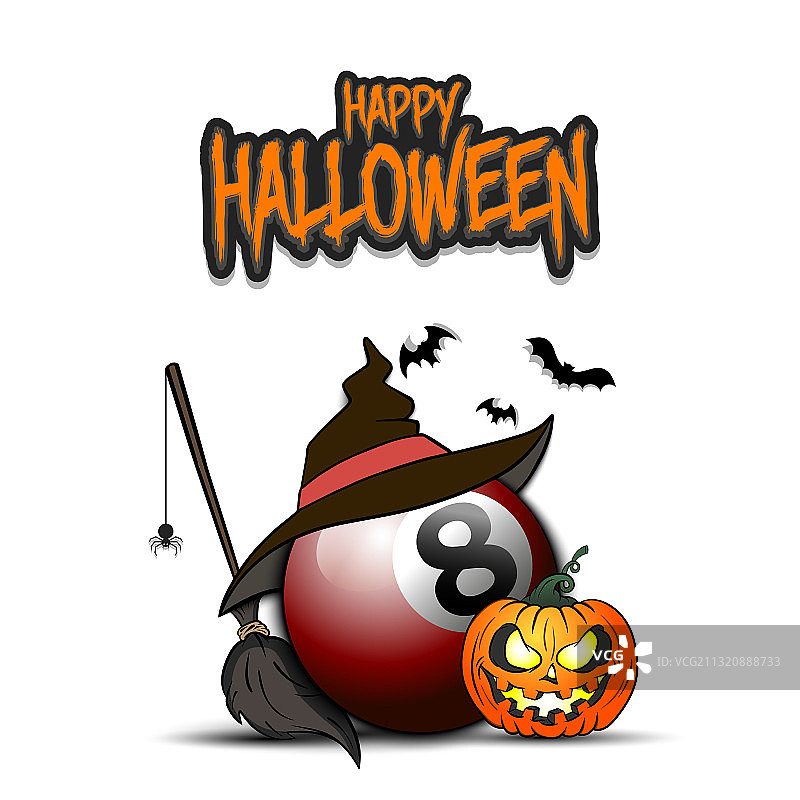 戴着巫婆帽的万圣节台球图片素材