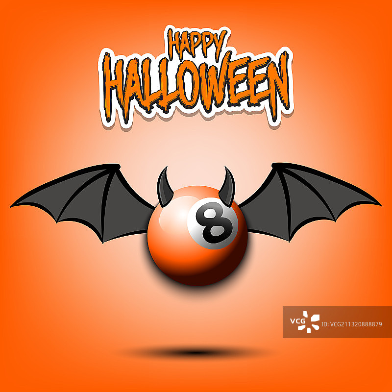 带角和翅膀的万圣节台球图片素材