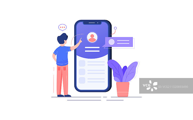 人物点击手机个人页面矢量插图图片素材
