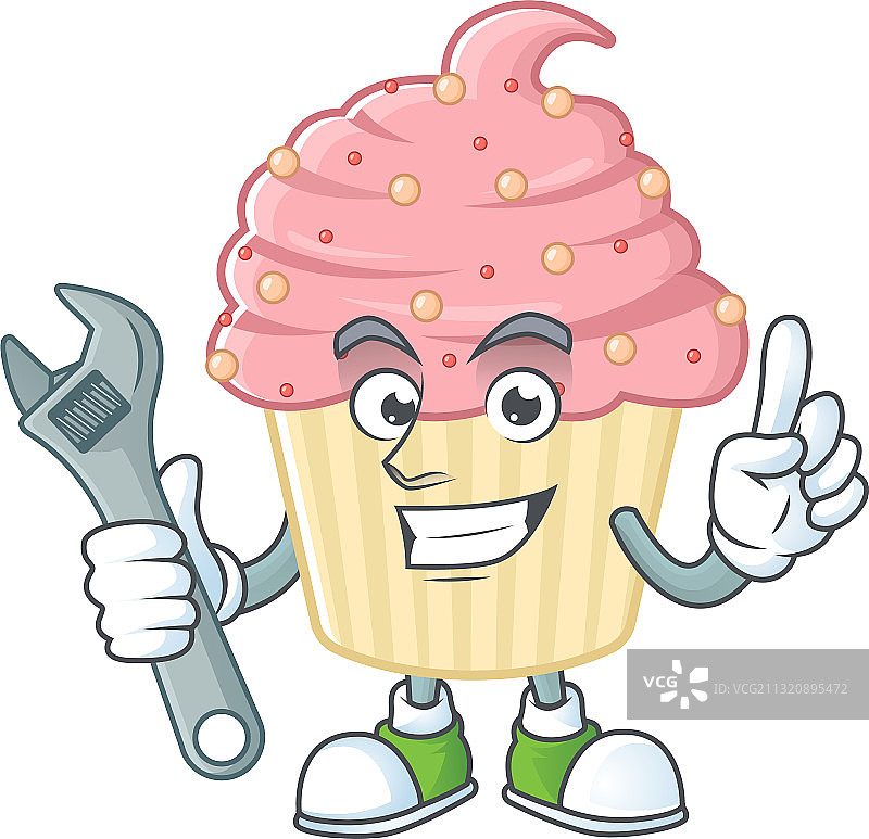 修理破损机器的机械草莓纸杯蛋糕图片素材