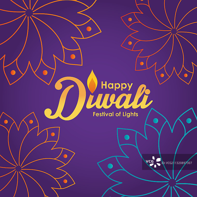 带有精美曼陀罗的排灯节设计图片素材