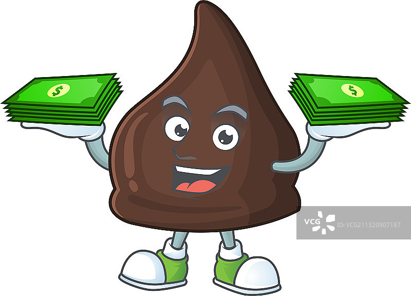 手持一些钱的快乐巧克力甜筒图片素材