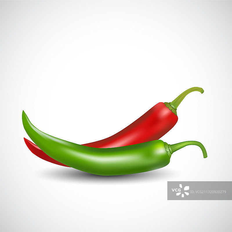 红色和绿色辣椒隔离白色背景图片素材