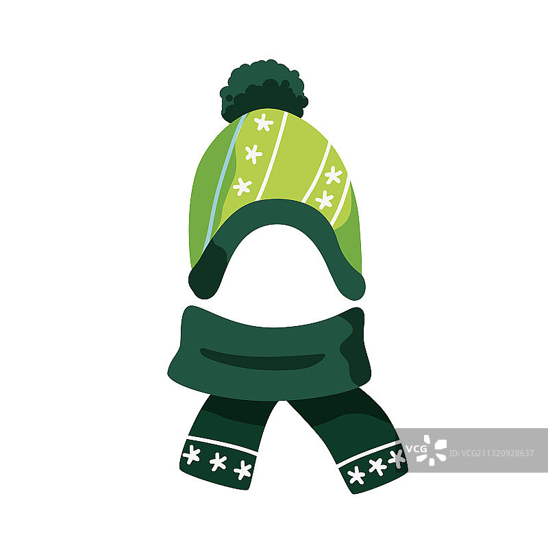 可爱的绿色儿童绒球帽和围巾图片素材