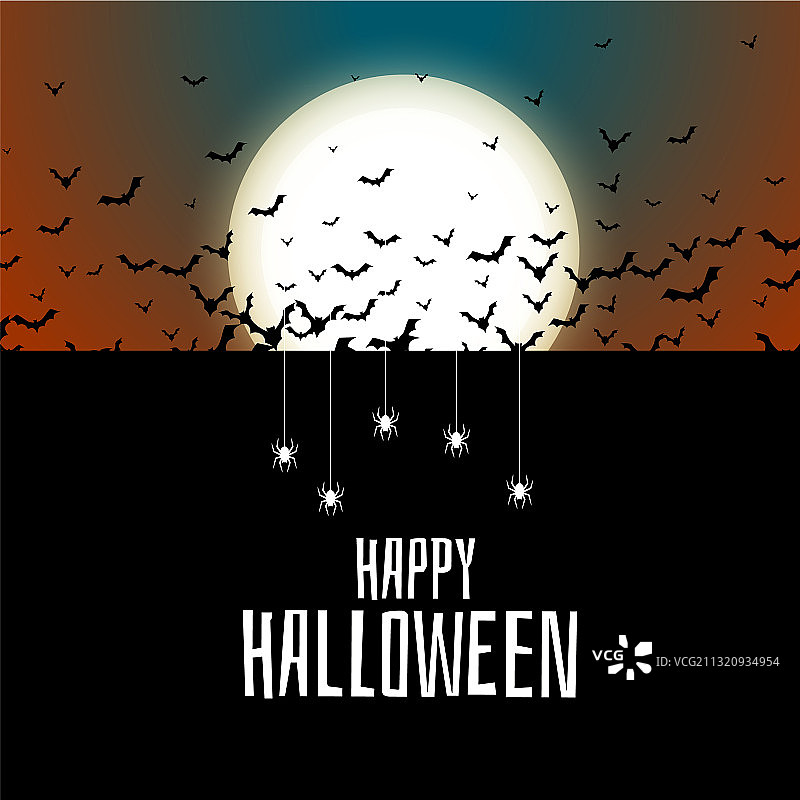 万圣节背景：飞舞的蝙蝠和蜘蛛图片素材