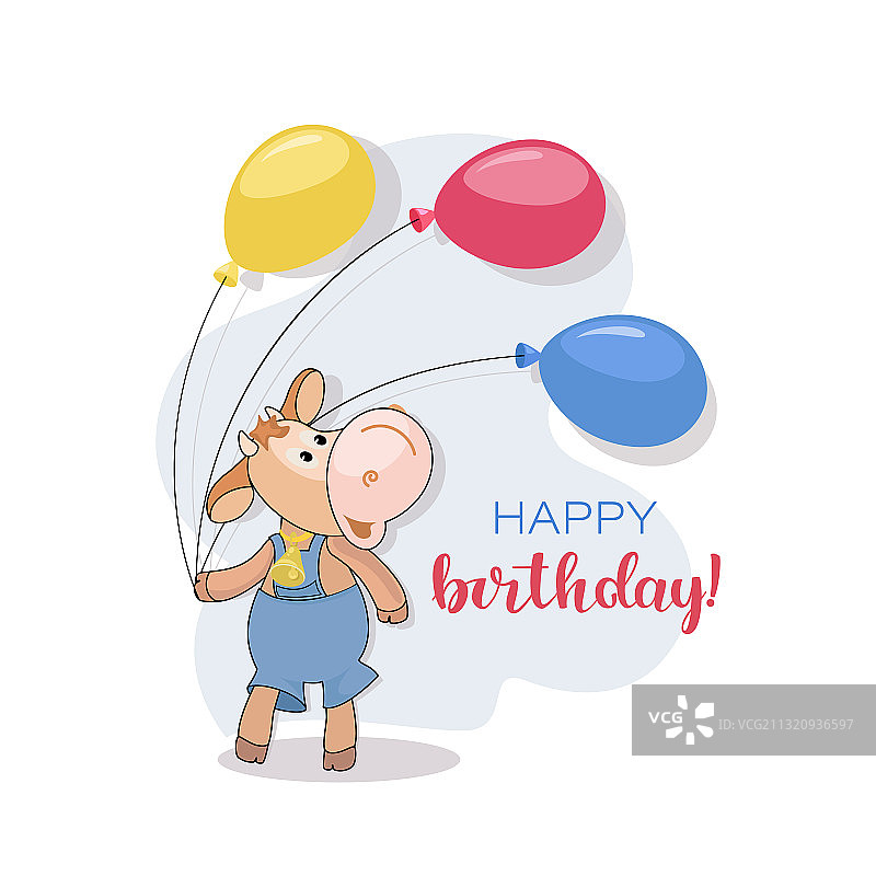 小牛气球生日快乐明信片图片素材