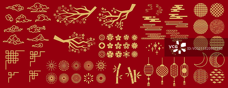 亚洲元素中国节日装饰金色花卉图片素材