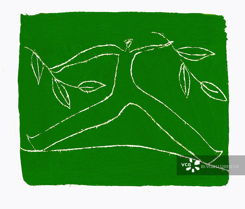 绿色背景上的剪影植物插画图片素材