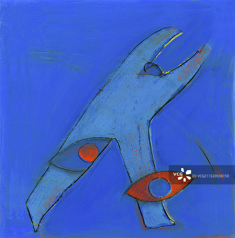 蓝色背景上，眼睛跟随男人。插图。图片素材