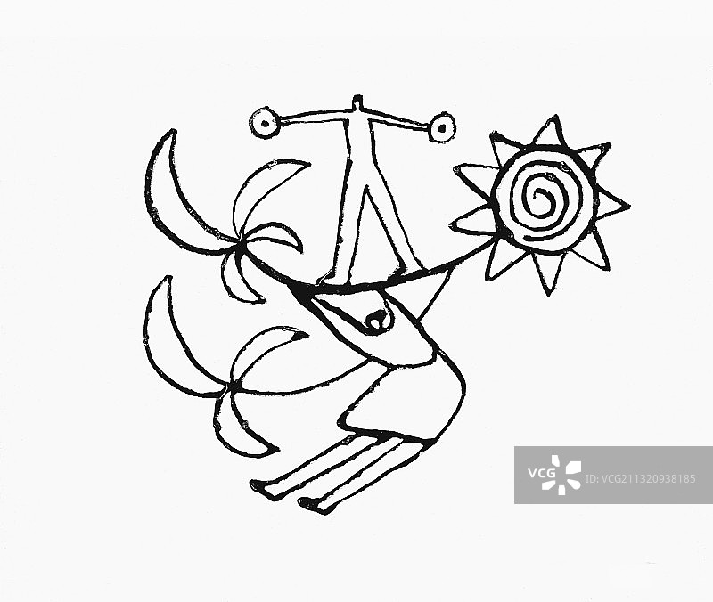 黑白绘画：空中保持平衡的两人图片素材