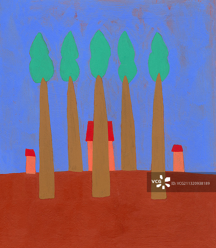 树干后的房屋插画图片素材