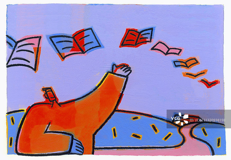 男人在空中扔纸张插画图片素材