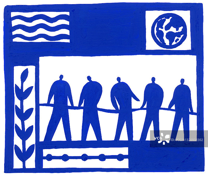 五人拉绳蓝色标志插画图片素材