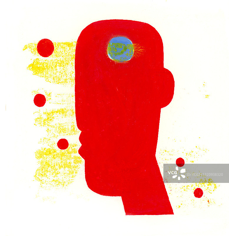 红色人脸轮廓与红色气泡插画图片素材