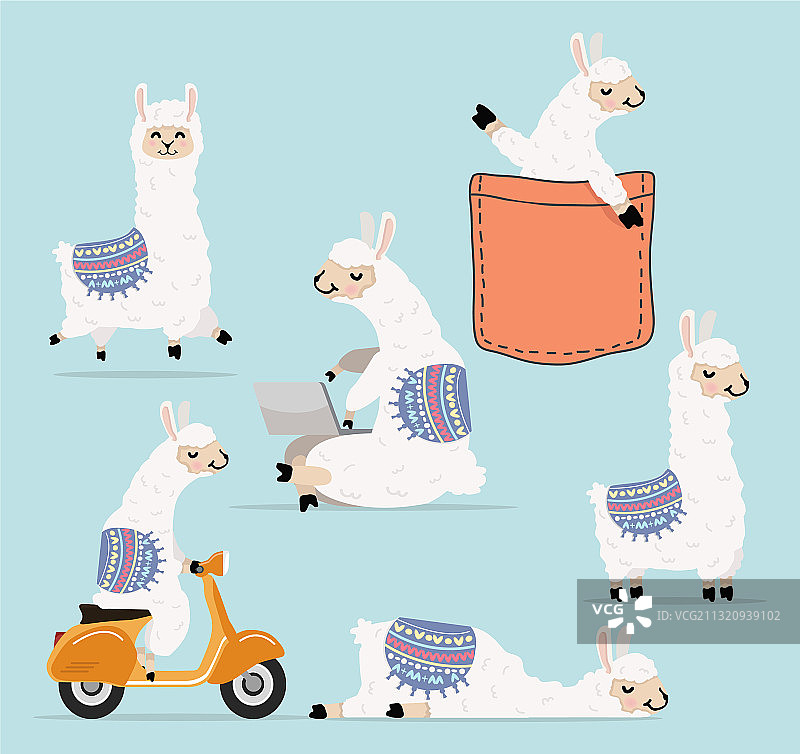 卡通美洲驼和羊驼角色合集图片素材