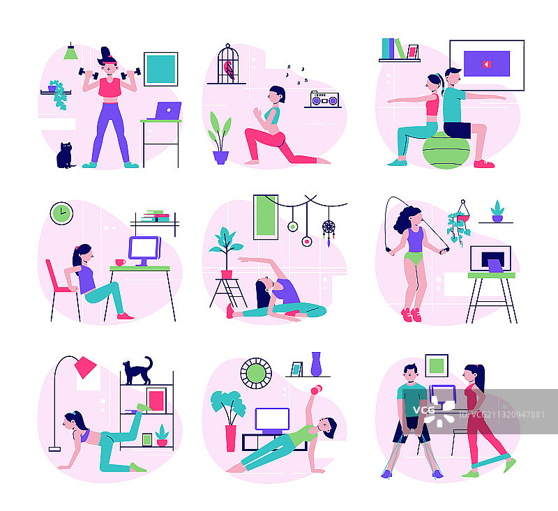 家庭健身扁平化素材图片素材