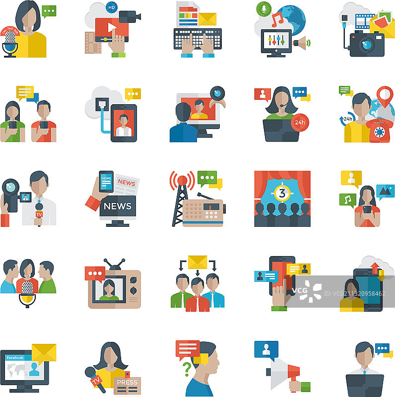媒体与传播扁平化图标图片素材