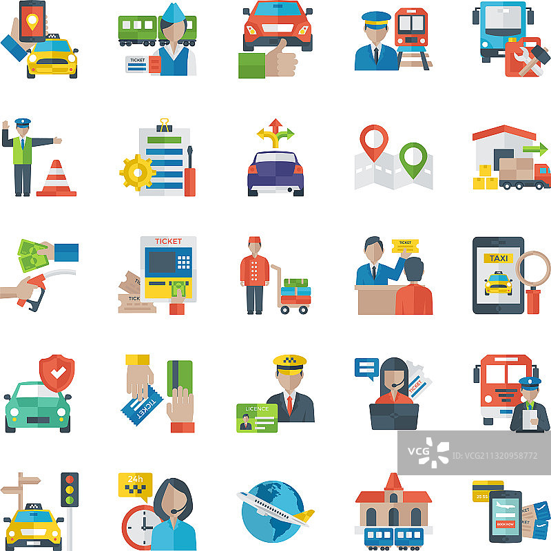 扁平风格交通工具图标图片素材
