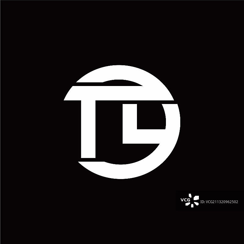 带有圆形线条滑动设计的TY字母组合标志图片素材