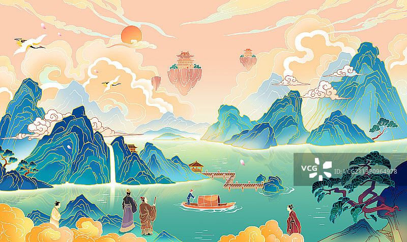 国潮山水画图片素材