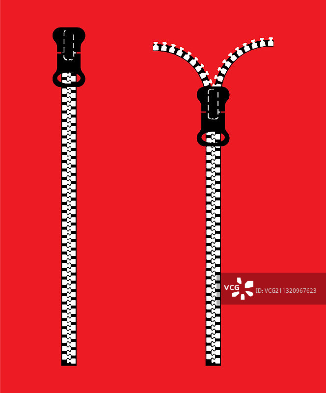 黑白色拉链闭合和打开位置图片素材