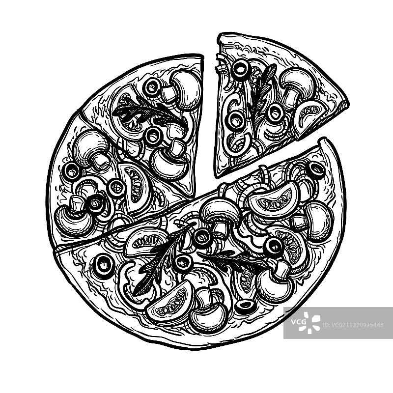 水墨草图披萨图片素材