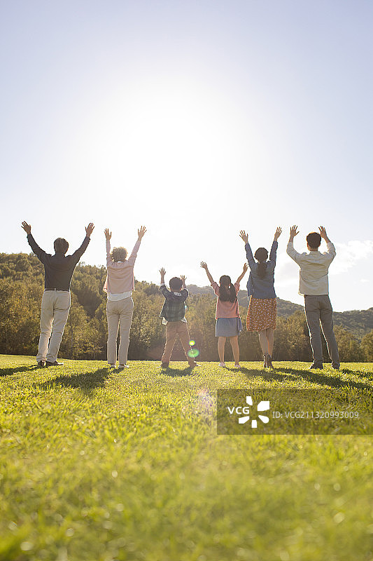 快乐的的家庭在草地上玩耍图片素材