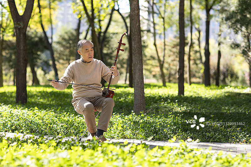 老年人在公园演奏二胡图片素材