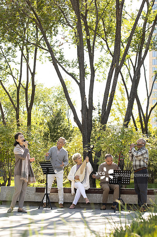 老年人在公园演奏传统乐器图片素材