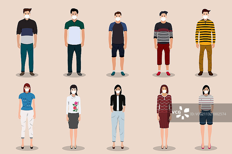 戴口罩全身人物图标集图片素材