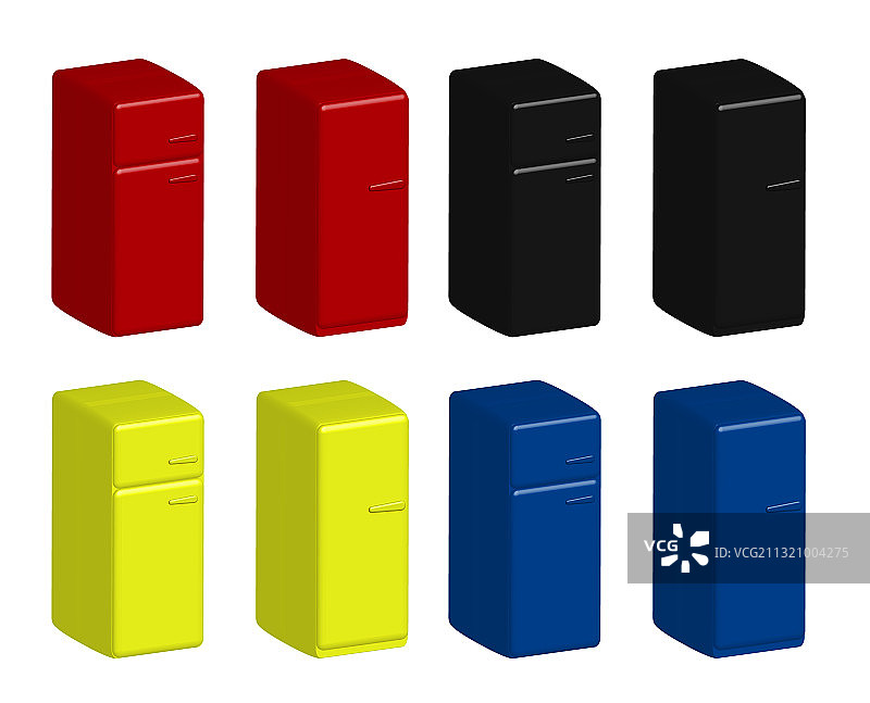 写实风格的彩色家用冰箱合集图片素材