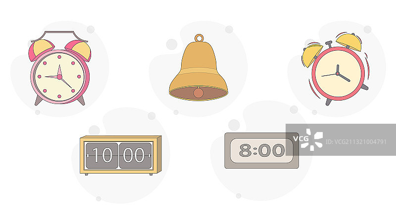 电子闹钟扁平图标合集图片素材