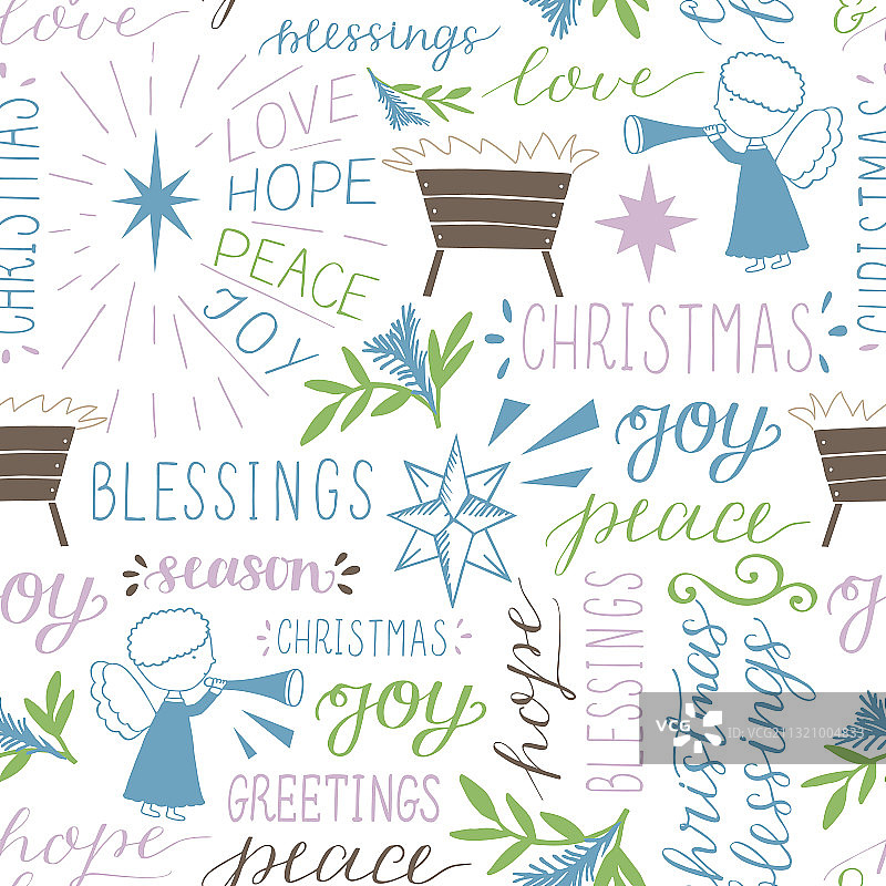 手绘文字圣诞无缝图案图片素材