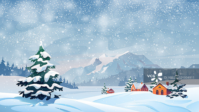 冬季雪景房屋雪花飘落图片素材