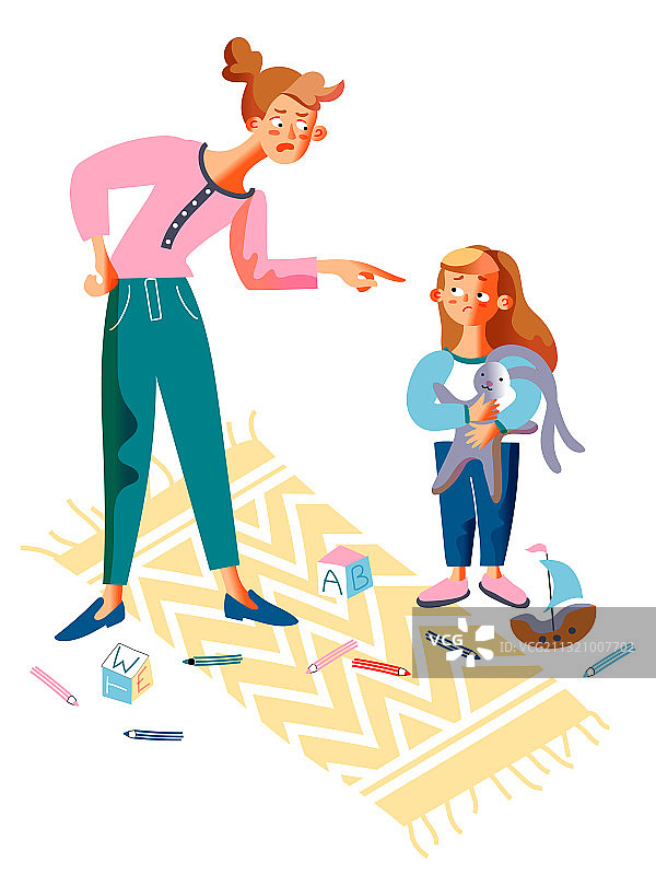 愤怒的母亲斥责悲伤的女儿图片素材