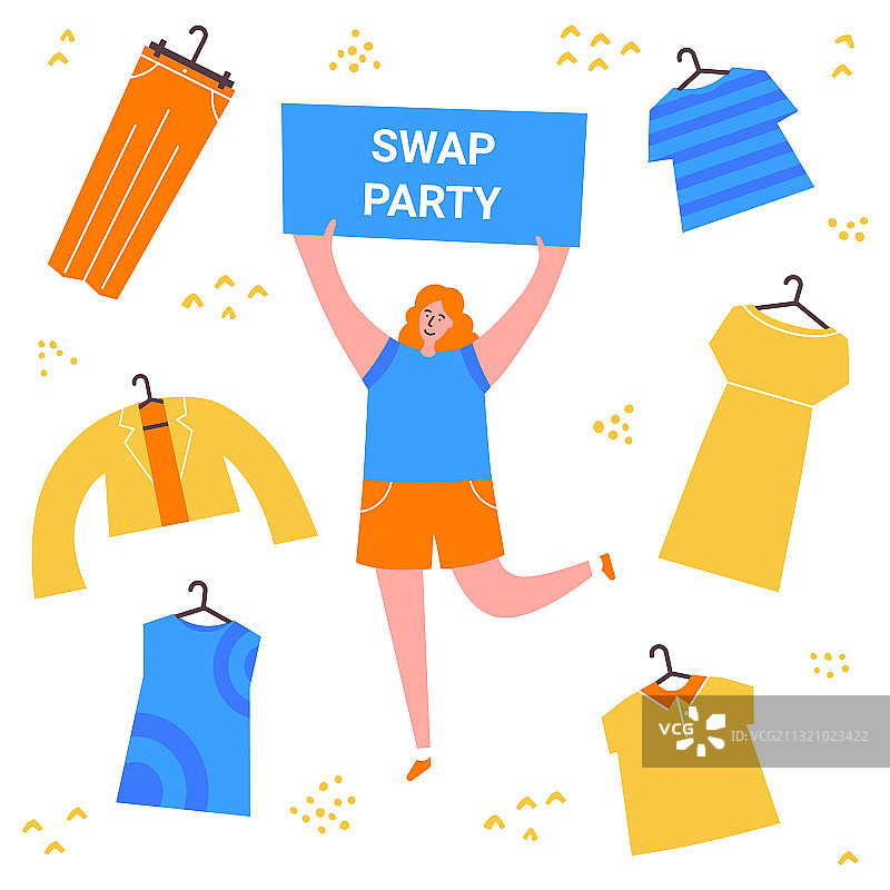 女孩拿着带有换装派对和衣服的banner图片素材