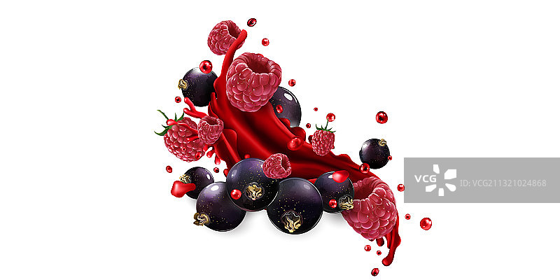 飞溅的果汁与新鲜覆盆子图片素材