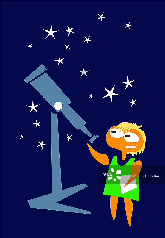天文望远镜旁的天文少女图片素材