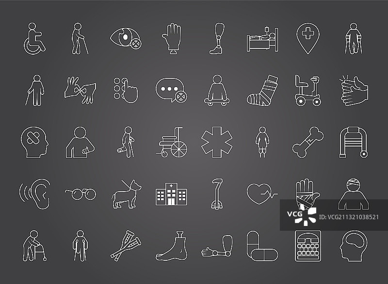 残疾概念线性风格图标集图片素材